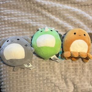 REI Plush Trio - Gray Shark, Green Dinosaur, Brown Octopus